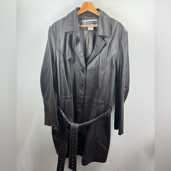 JL Studio by Jessica London Leather Belted Trench coat Dark Brown Size 22 W